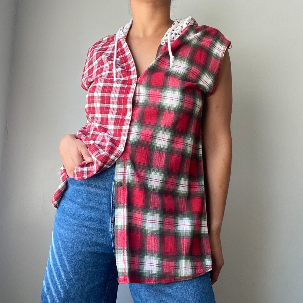 Vintage Deadstock 90s Plaid Mixed Print Sleeveless Button Down Shirt Medium